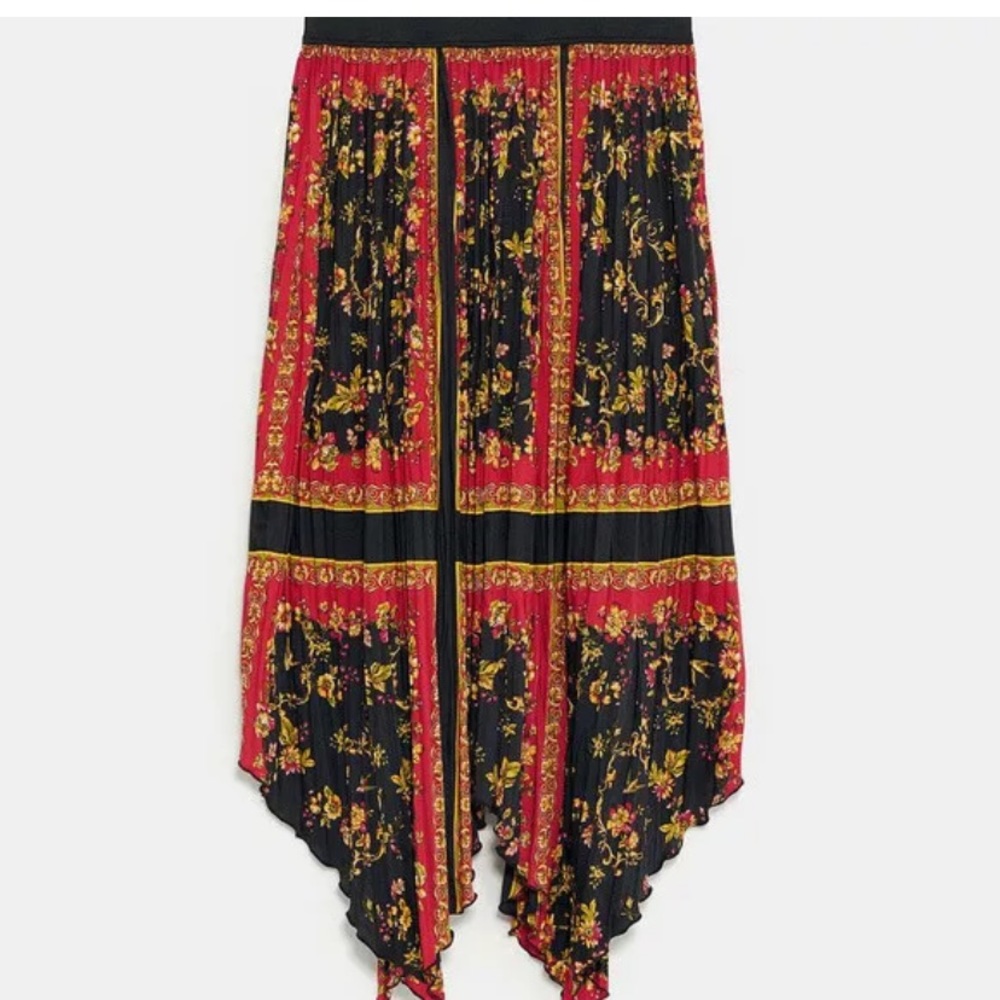 Zara Floral Pleated Asymmetrical Maxi Skirt - Picture 3 of 7